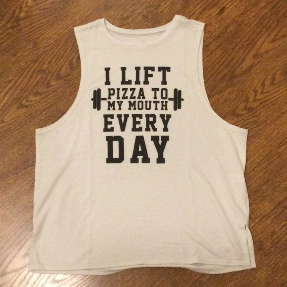 Funny Graphic Tank Large White Lift Pizza